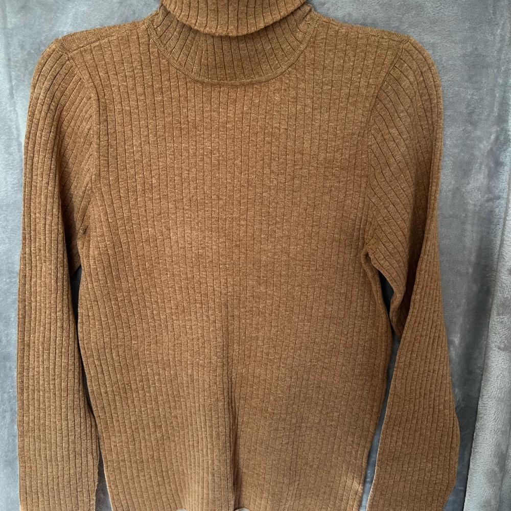 Croft & Barrow Womens L Brown Ribbed Turtleneck Sweater NWT Soft Stretch